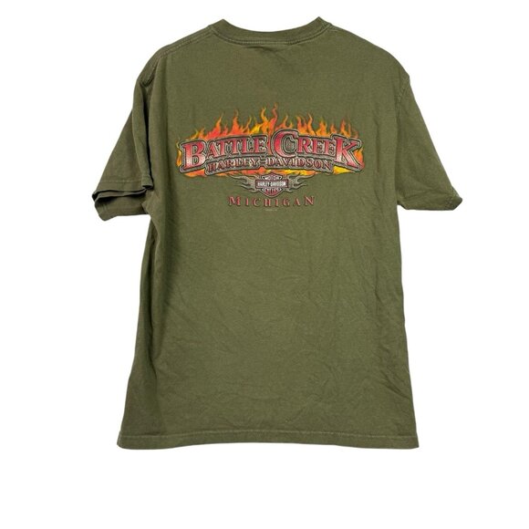 Harley Davidson Motorcycle T-Shirt Men Size Large Hanes Beefy T Green READ FLAWS - Picture 2 of 7